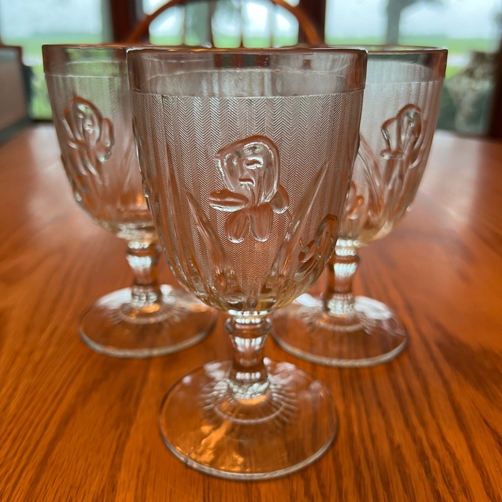 3 Vintage Jeanette Glass Co. Iris Water Goblets